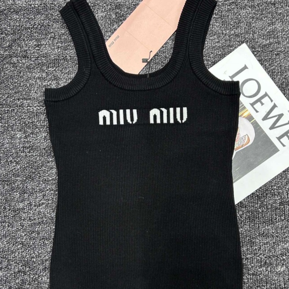 Miu Miu Black Tank Top with White Logo
